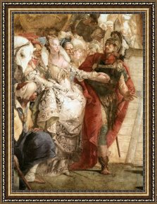 Cleopatra Testing Poisons on Condemned Prisoners Cropped Framed Paintings - The Meeting of Anthony and Cleopatra [detail #1] by Giovanni Battista Tiepolo